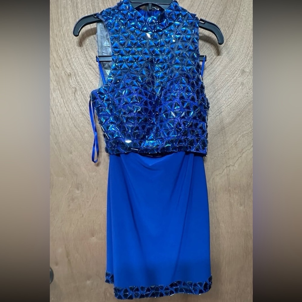 Mori Lee Royal Blue Geometric Homecoming Dress